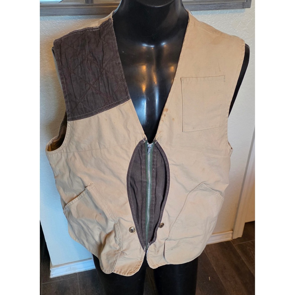 Vintage Black Sheep Hunting Vest Tan Duck Canvas Quilted Shoulder Mens Large L